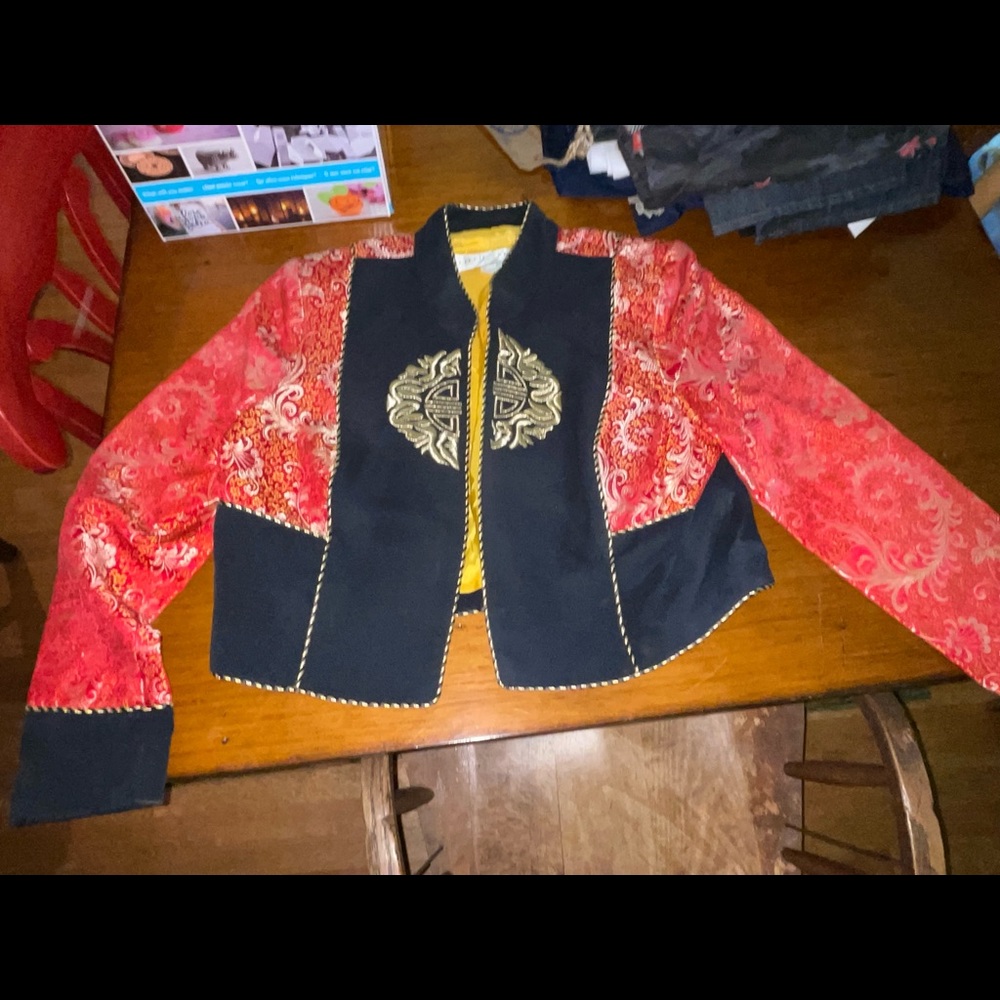 Vintage 80s Lillie Rubin Blazer Bolero Size 16 Embroidered Brocade Silk Lining